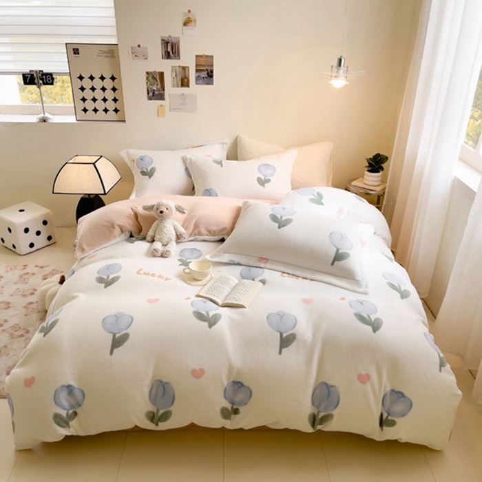 宅部落 2025新款高克重牛奶绒四件套法莱绒三件套单被套 兰兰花