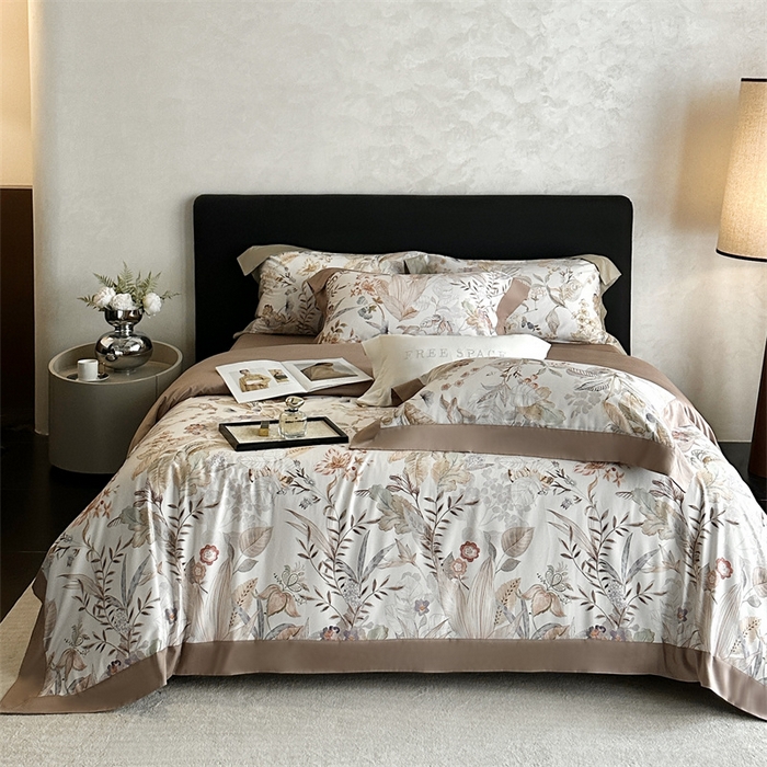 91家纺网 家纺一手货源 找家纺 南泉坊 2025新款长绒棉纯棉丝光工艺数码印花四件套 晚柠-咖