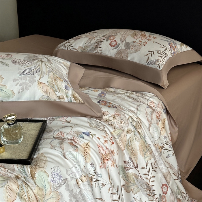 91家纺网 家纺一手货源 找家纺 南泉坊 2025新款长绒棉纯棉丝光工艺数码印花四件套 晚柠-咖