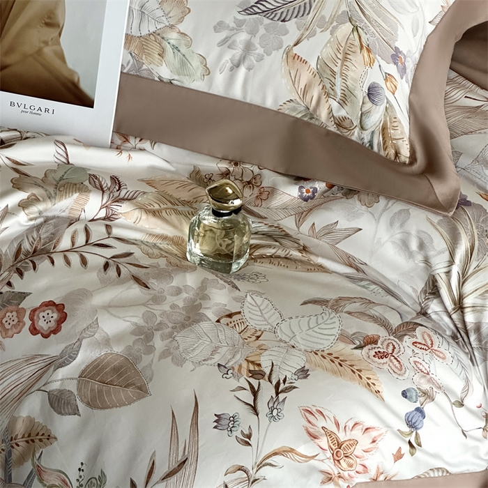 91家纺网 家纺一手货源 找家纺 南泉坊 2025新款长绒棉纯棉丝光工艺数码印花四件套 晚柠-咖