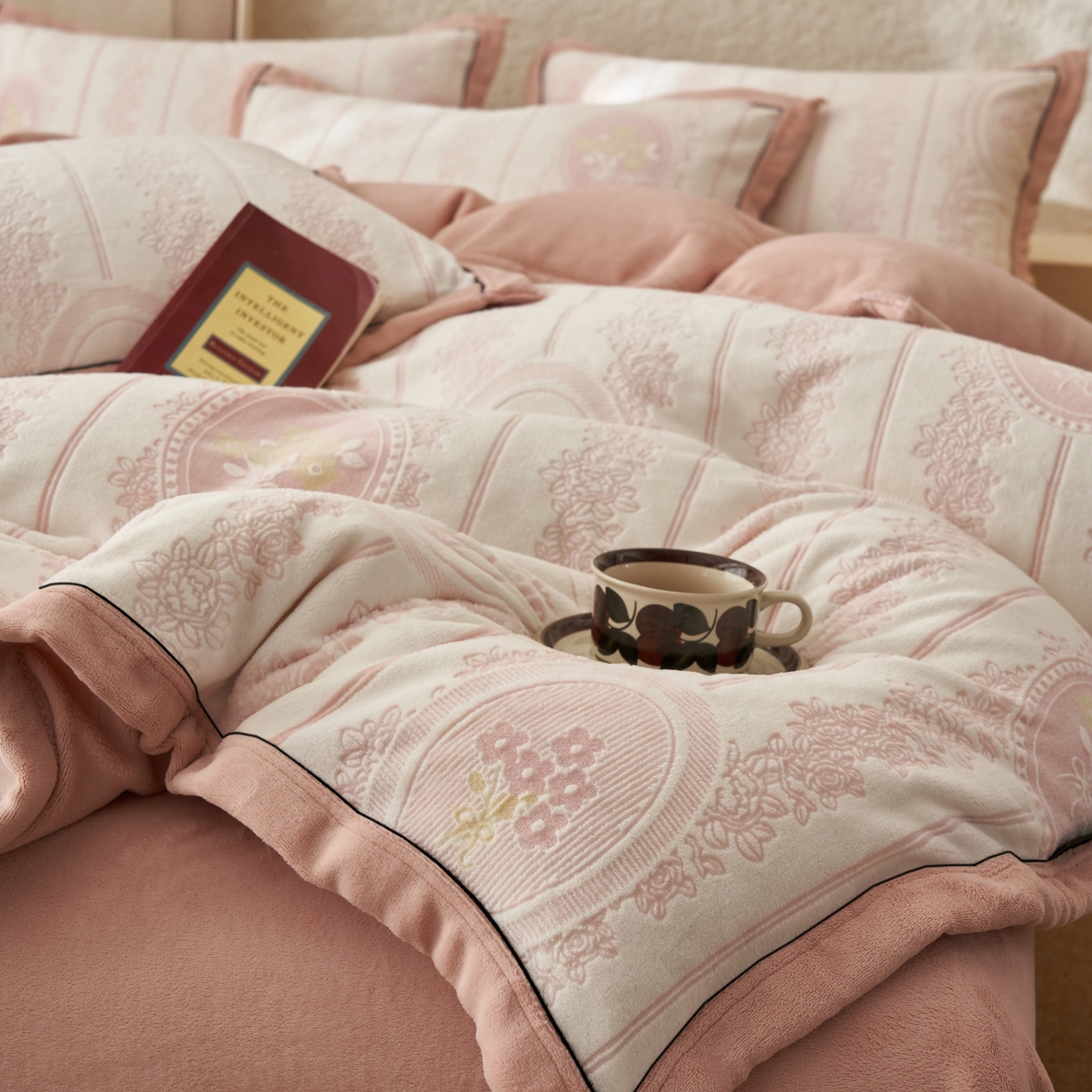 91家纺网 家纺一手货源 找家纺 寐绸家纺 2025秋冬新款230g牛奶绒染色雕花四件套 雕花四件套-花境