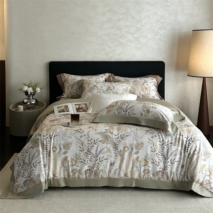 南泉坊 2025新款长绒棉纯棉丝光工艺数码印花四件套 晚柠-绿