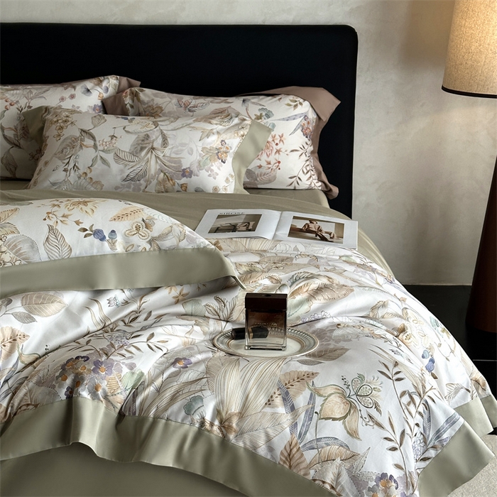 91家纺网 家纺一手货源 找家纺 南泉坊 2025新款长绒棉纯棉丝光工艺数码印花四件套 晚柠-绿