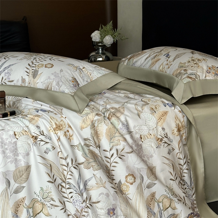 91家纺网 家纺一手货源 找家纺 南泉坊 2025新款长绒棉纯棉丝光工艺数码印花四件套 晚柠-绿