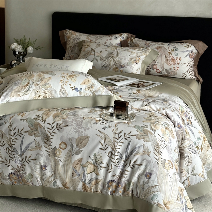 91家纺网 家纺一手货源 找家纺 南泉坊 2025新款长绒棉纯棉丝光工艺数码印花四件套 晚柠-绿