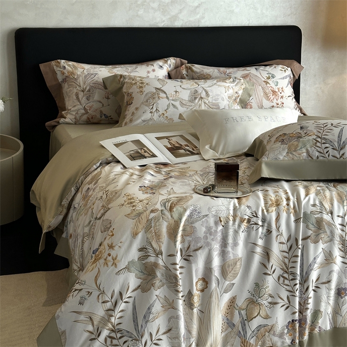 91家纺网 家纺一手货源 找家纺 南泉坊 2025新款长绒棉纯棉丝光工艺数码印花四件套 晚柠-绿