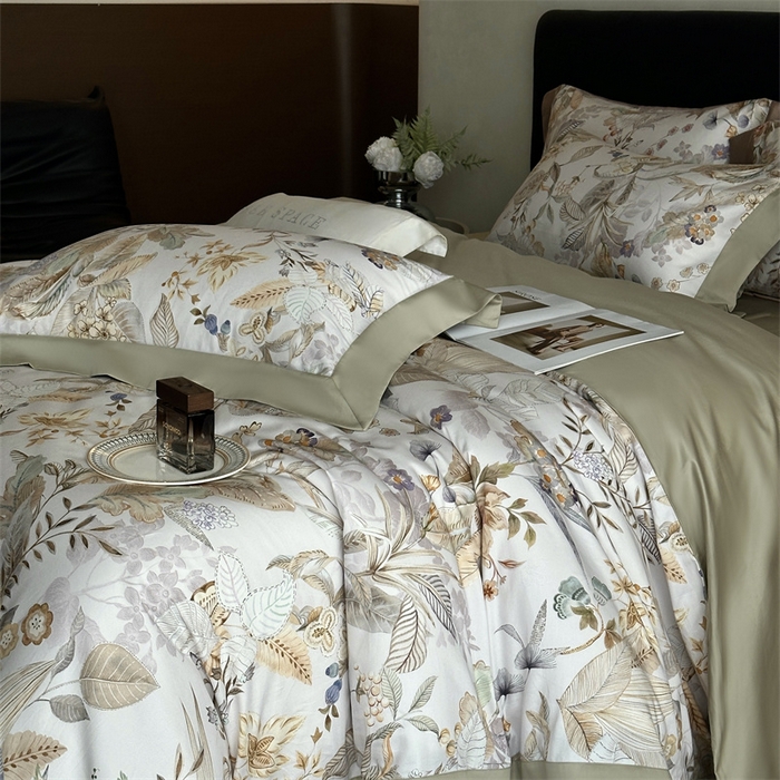 91家纺网 家纺一手货源 找家纺 南泉坊 2025新款长绒棉纯棉丝光工艺数码印花四件套 晚柠-绿