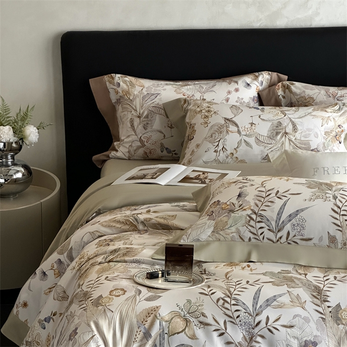 91家纺网 家纺一手货源 找家纺 南泉坊 2025新款长绒棉纯棉丝光工艺数码印花四件套 晚柠-绿