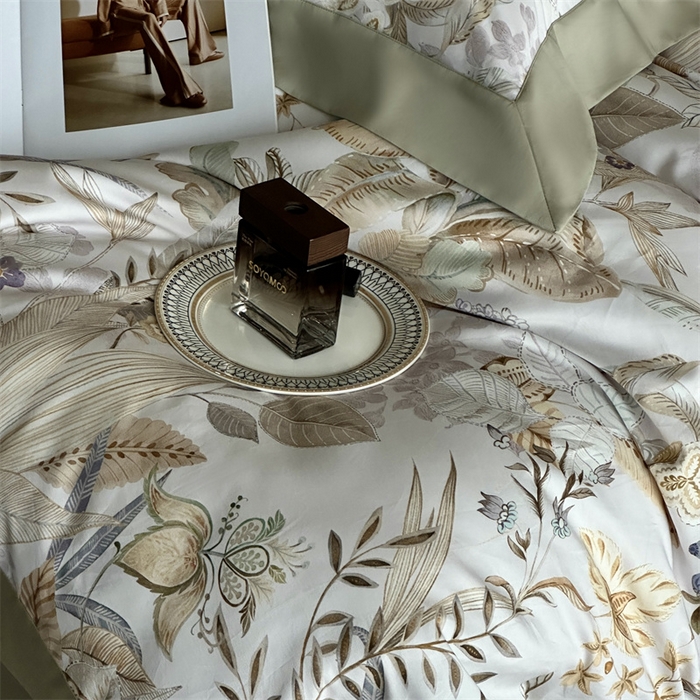 91家纺网 家纺一手货源 找家纺 南泉坊 2025新款长绒棉纯棉丝光工艺数码印花四件套 晚柠-绿