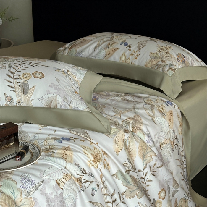 91家纺网 家纺一手货源 找家纺 南泉坊 2025新款长绒棉纯棉丝光工艺数码印花四件套 晚柠-绿