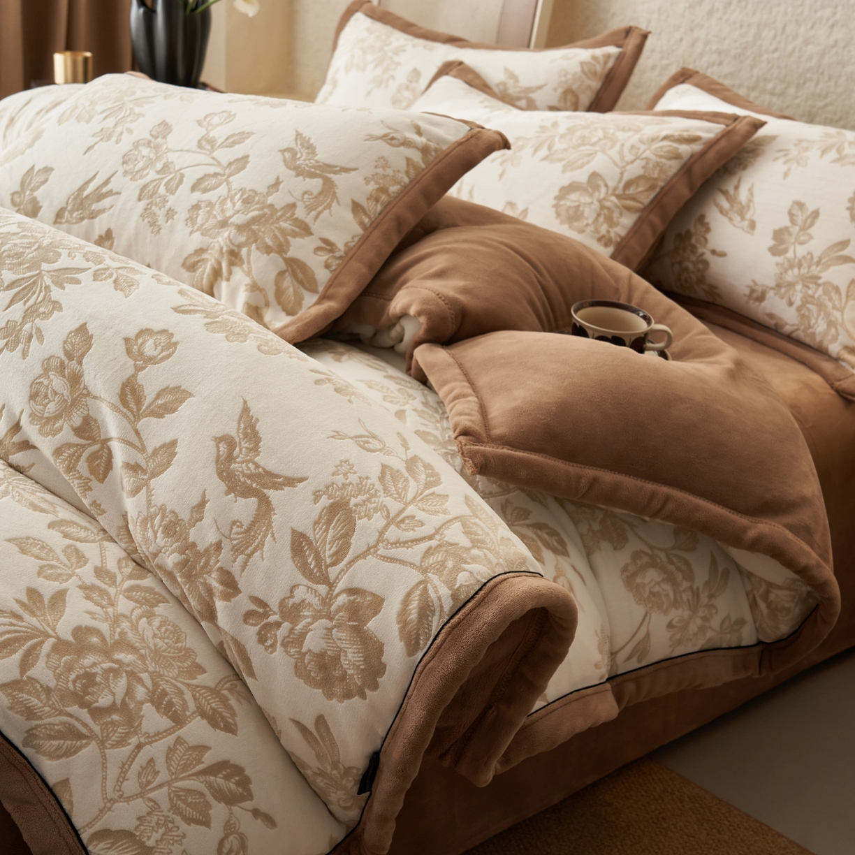 91家纺网 家纺一手货源 找家纺 寐绸家纺 2025秋冬新款230g牛奶绒染色雕花四件套 雕花四件套-玛雅