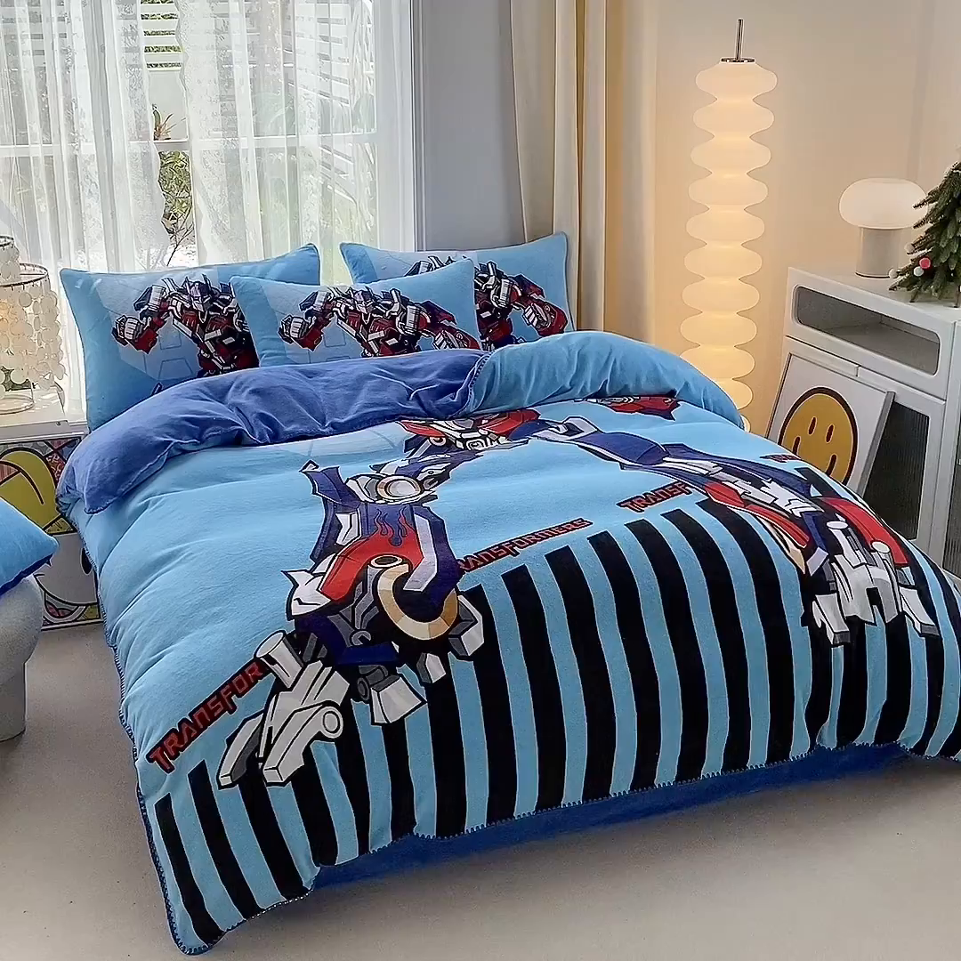 91家纺网 家纺一手货源 找家纺 一电 2025新款双面牛奶绒被套单件150x200儿童加厚法兰珊瑚绒被罩200x230冬季-第二批 机器人