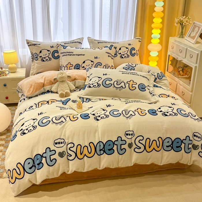 91家纺网 家纺一手货源 找家纺 （总）宅部落 2025新款高克重牛奶绒卡通印花单被套