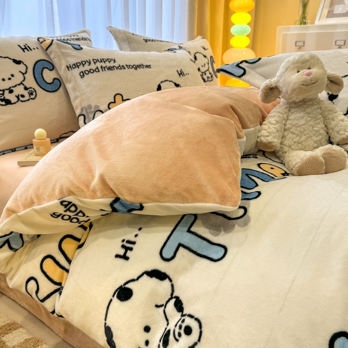 91家纺网 家纺一手货源 找家纺 （总）宅部落 2025新款高克重牛奶绒卡通印花单被套