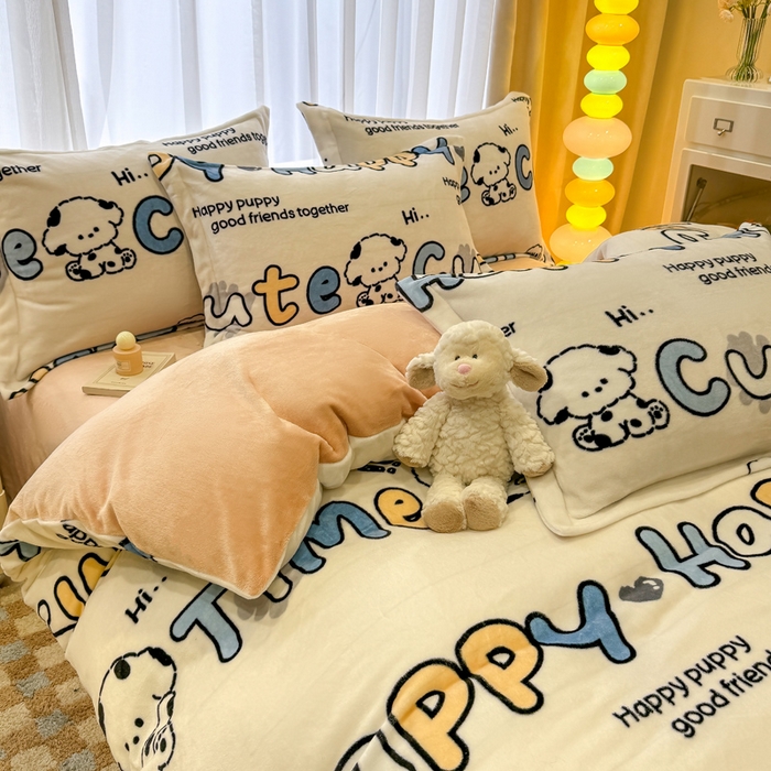 91家纺网 家纺一手货源 找家纺 （总）宅部落 2025新款高克重牛奶绒卡通印花单被套