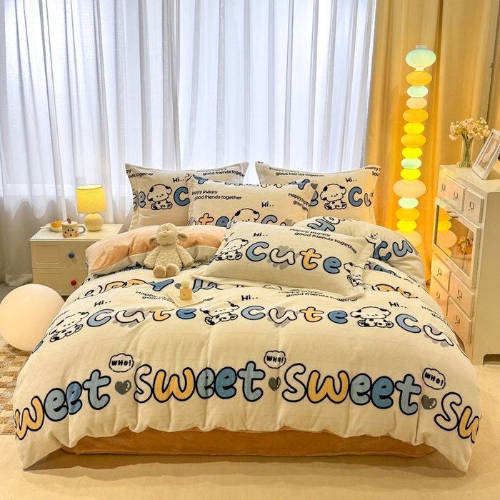 91家纺网 家纺一手货源 找家纺 （总）宅部落 2025新款高克重牛奶绒卡通印花单被套