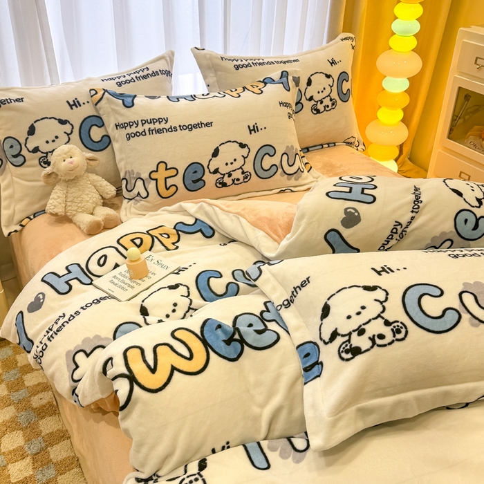 91家纺网 家纺一手货源 找家纺 （总）宅部落 2025新款高克重牛奶绒卡通印花单被套