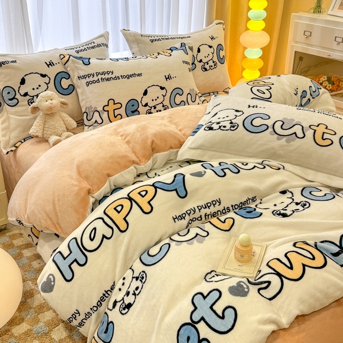 91家纺网 家纺一手货源 找家纺 （总）宅部落 2025新款高克重牛奶绒卡通印花单被套