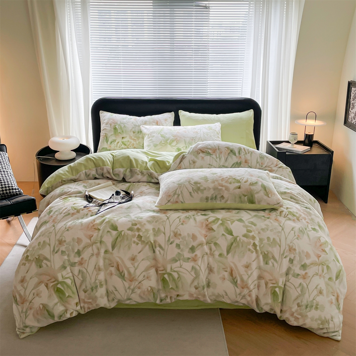 本制 2025秋冬新款牛奶绒印花四件套 秘境（绿）-桉树绿