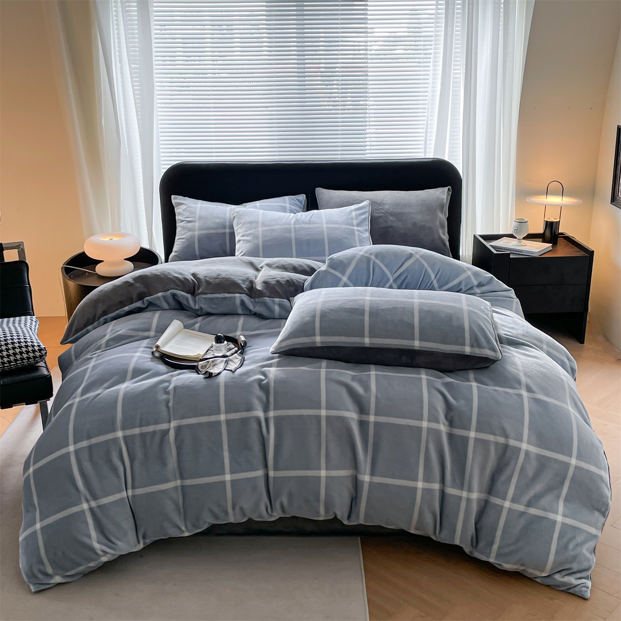 本制 2025秋冬新款牛奶绒印花四件套 蓝色格调-深灰