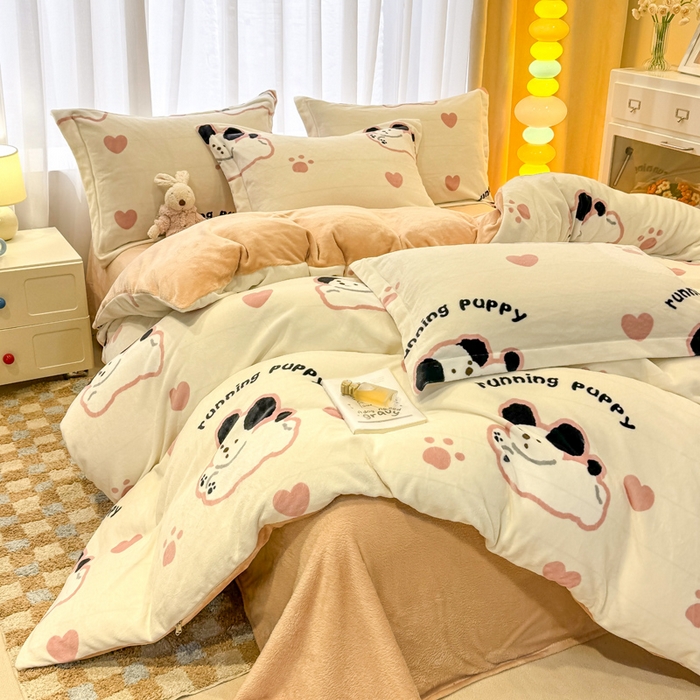 91家纺网 家纺一手货源 找家纺 （总）宅部落 2025新款高克重牛奶绒卡通印花单被套