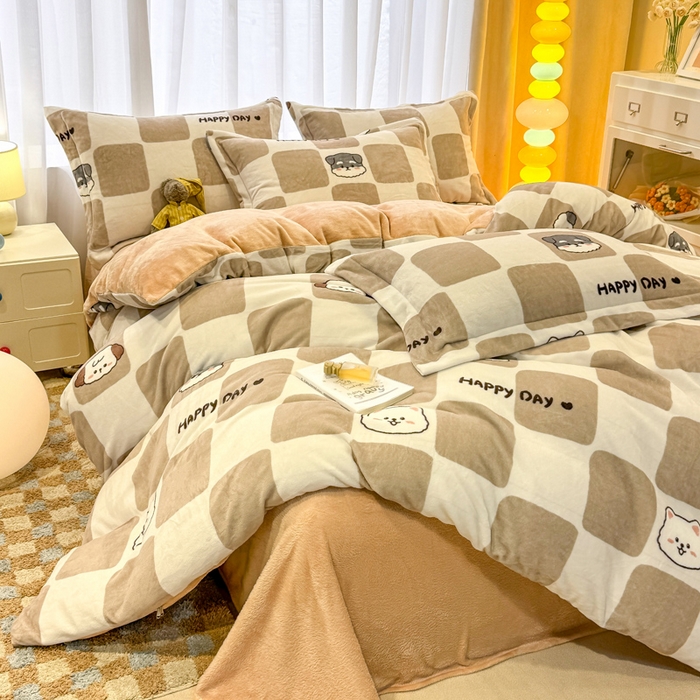 91家纺网 家纺一手货源 找家纺 （总）宅部落 2025新款高克重牛奶绒卡通印花单被套