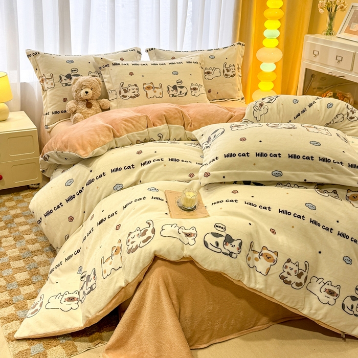 91家纺网 家纺一手货源 找家纺 （总）宅部落 2025新款高克重牛奶绒卡通印花单被套