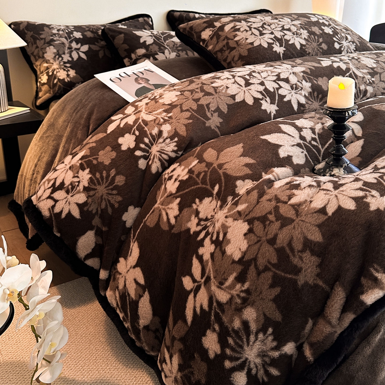 91家纺网 家纺一手货源 找家纺 梵克保罗 2025秋冬新款加厚8斤包边款美拉德仿兔毛皮草牛奶绒四件套 美拉德包边款-莫奈花园