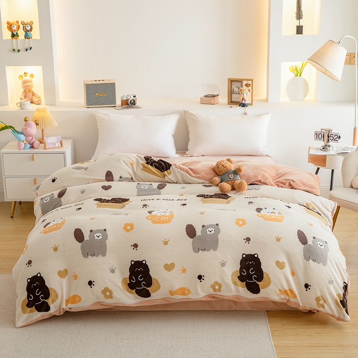 91家纺网 家纺一手货源 找家纺 （总）宅部落 2025新款高克重牛奶绒卡通印花单被套