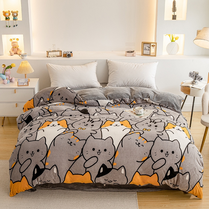 91家纺网 家纺一手货源 找家纺 （总）宅部落 2025新款高克重牛奶绒卡通印花单被套