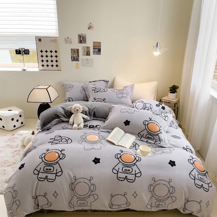 91家纺网 家纺一手货源 找家纺 （总）宅部落 2025新款高克重牛奶绒卡通印花单被套