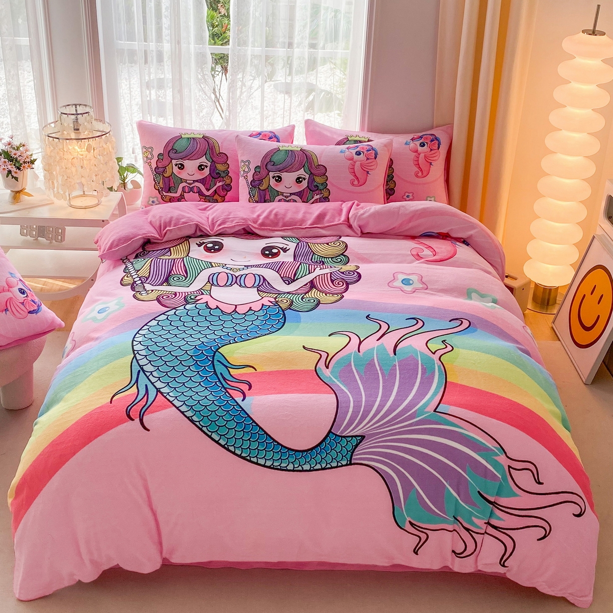 91家纺网 家纺一手货源 找家纺 一电 2025新款双面牛奶绒被套单件150x200儿童加厚法兰珊瑚绒被罩200x230冬季-第二批 美人鱼