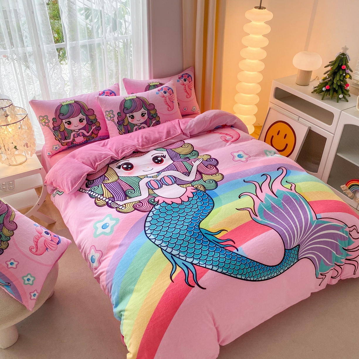 91家纺网 家纺一手货源 找家纺 一电 2025新款双面牛奶绒被套单件150x200儿童加厚法兰珊瑚绒被罩200x230冬季-第二批 美人鱼