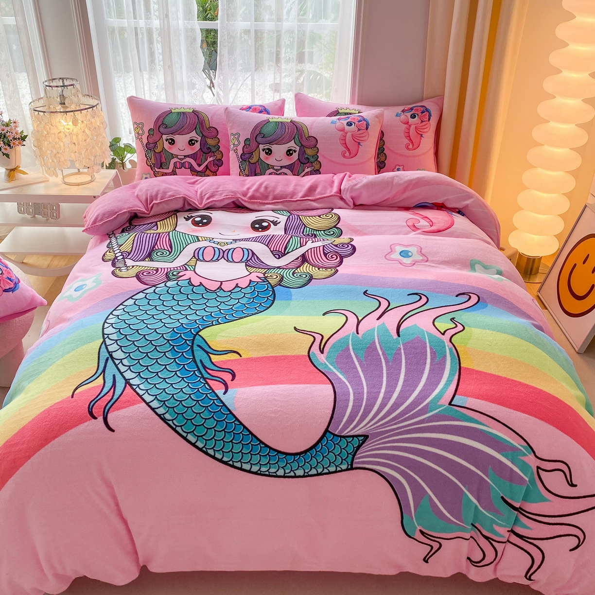 91家纺网 家纺一手货源 找家纺 一电 2025新款双面牛奶绒被套单件150x200儿童加厚法兰珊瑚绒被罩200x230冬季-第二批 美人鱼