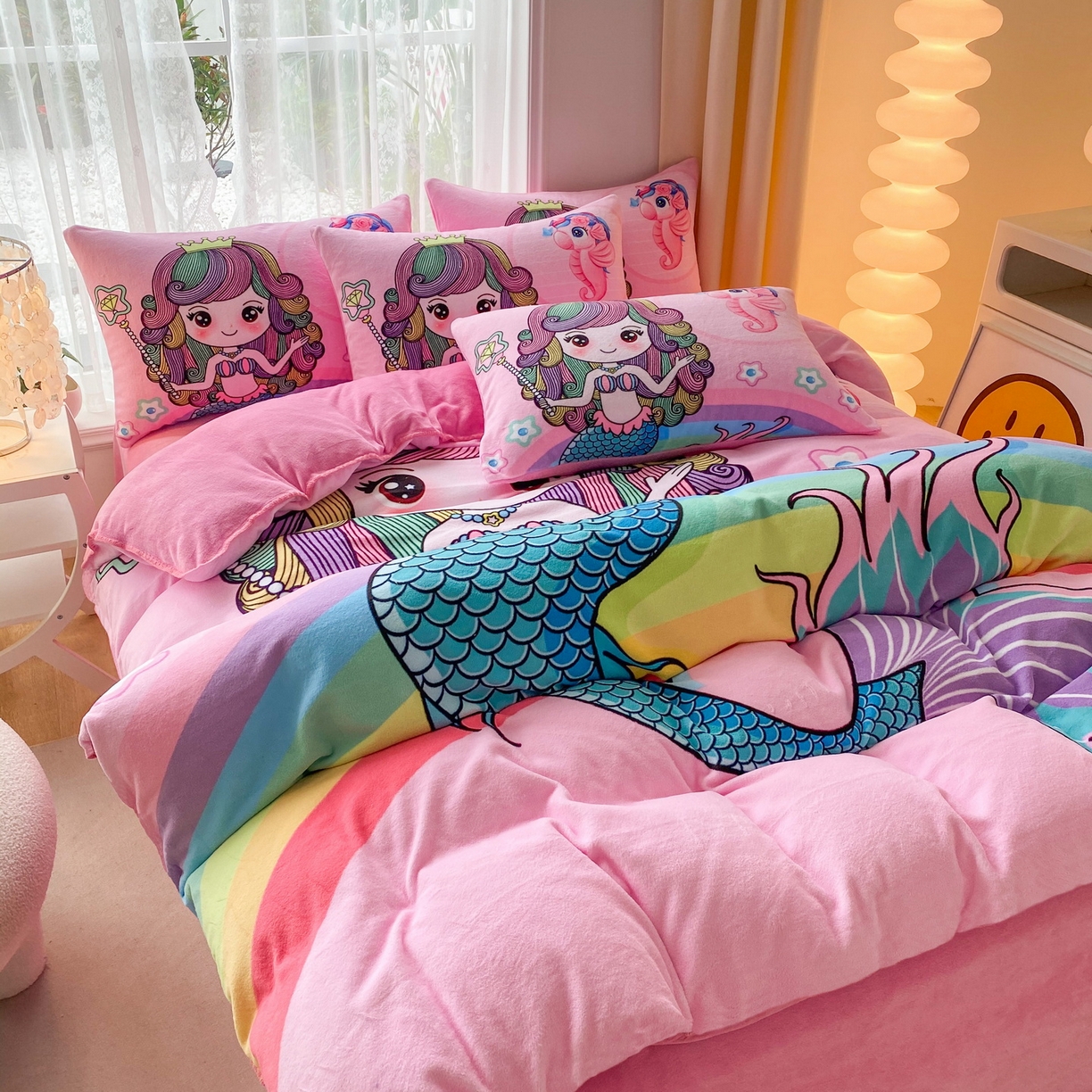 91家纺网 家纺一手货源 找家纺 一电 2025新款双面牛奶绒被套单件150x200儿童加厚法兰珊瑚绒被罩200x230冬季-第二批 美人鱼