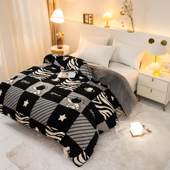 91家纺网 家纺一手货源 找家纺 （总）宅部落 2025新款高克重牛奶绒卡通印花单被套