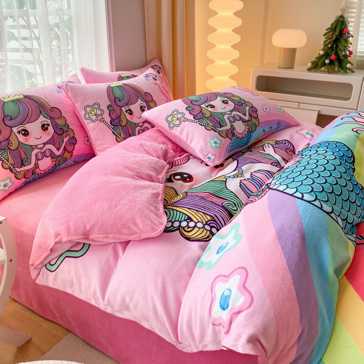 91家纺网 家纺一手货源 找家纺 一电 2025新款双面牛奶绒被套单件150x200儿童加厚法兰珊瑚绒被罩200x230冬季-第二批 美人鱼