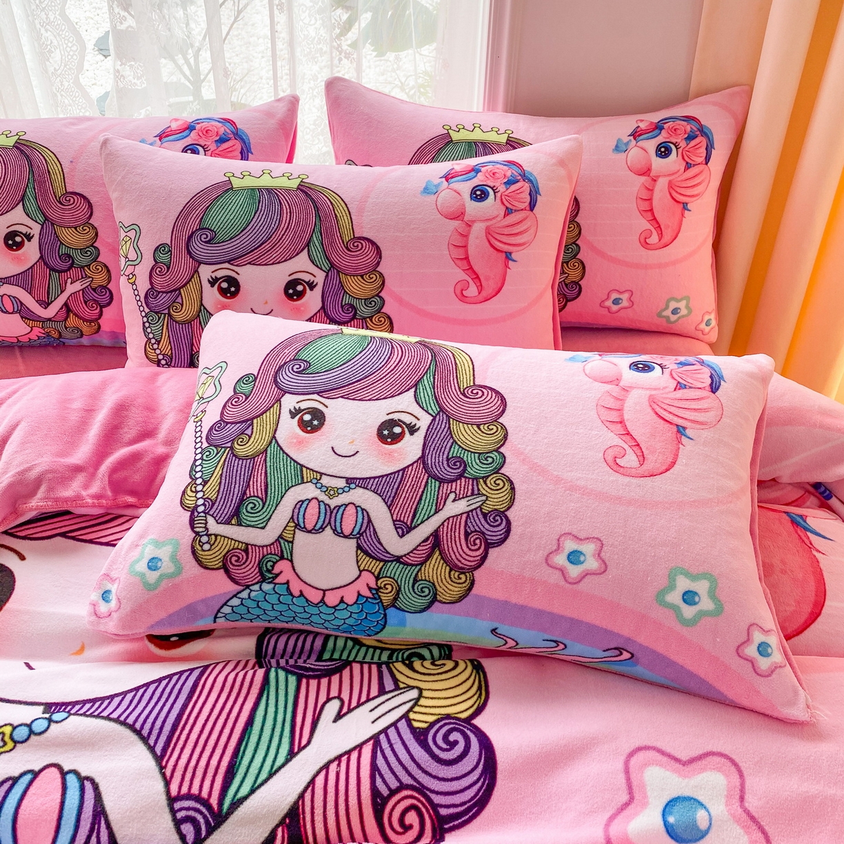 91家纺网 家纺一手货源 找家纺 一电 2025新款双面牛奶绒被套单件150x200儿童加厚法兰珊瑚绒被罩200x230冬季-第二批 美人鱼