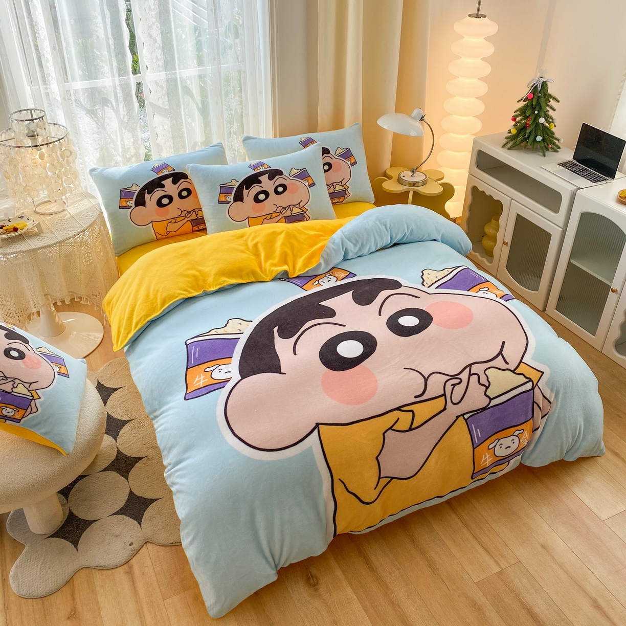 91家纺网 家纺一手货源 找家纺 一电 2025新款双面牛奶绒被套单件150x200儿童加厚法兰珊瑚绒被罩200x230冬季-第二批 奶茶小新