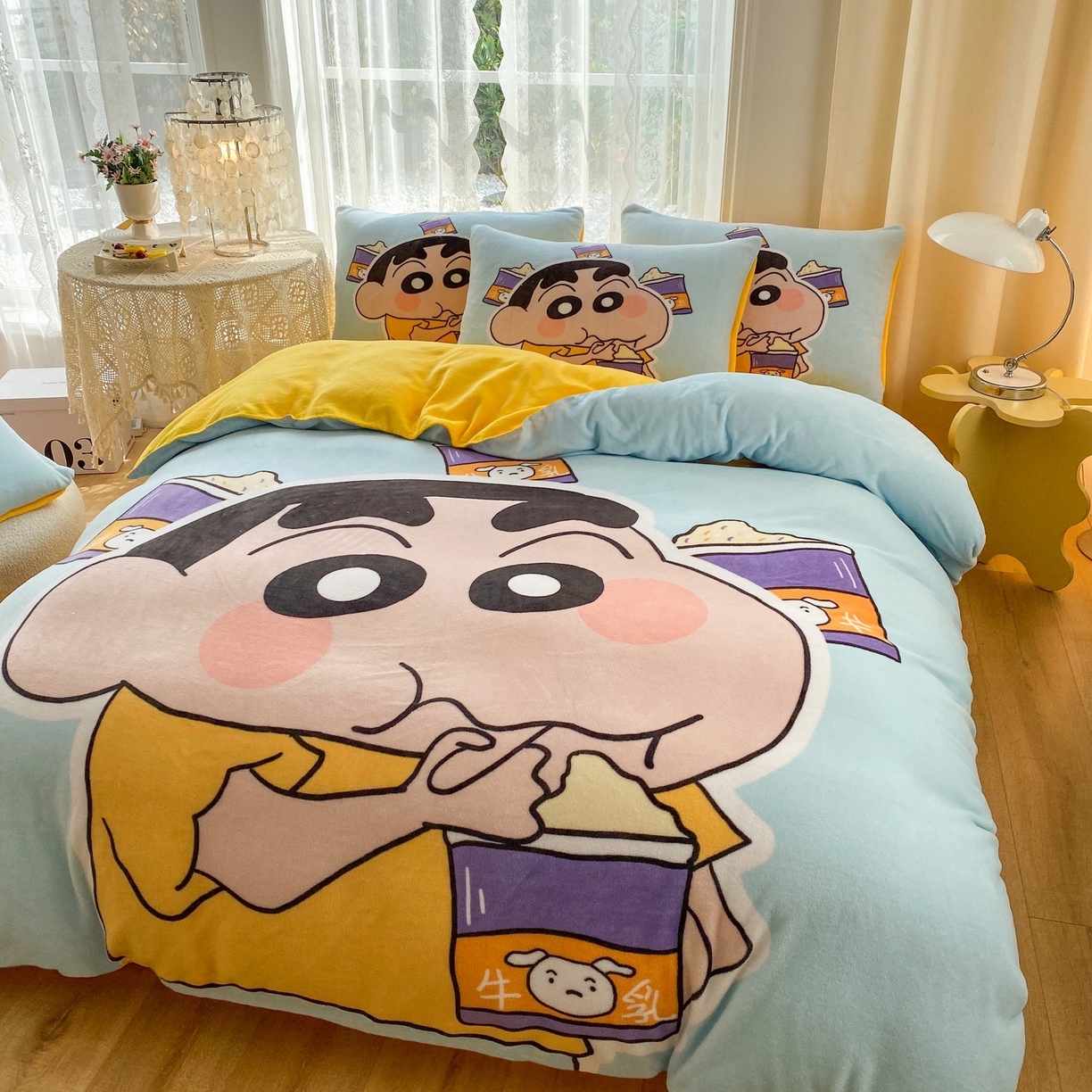 91家纺网 家纺一手货源 找家纺 一电 2025新款双面牛奶绒被套单件150x200儿童加厚法兰珊瑚绒被罩200x230冬季-第二批 奶茶小新