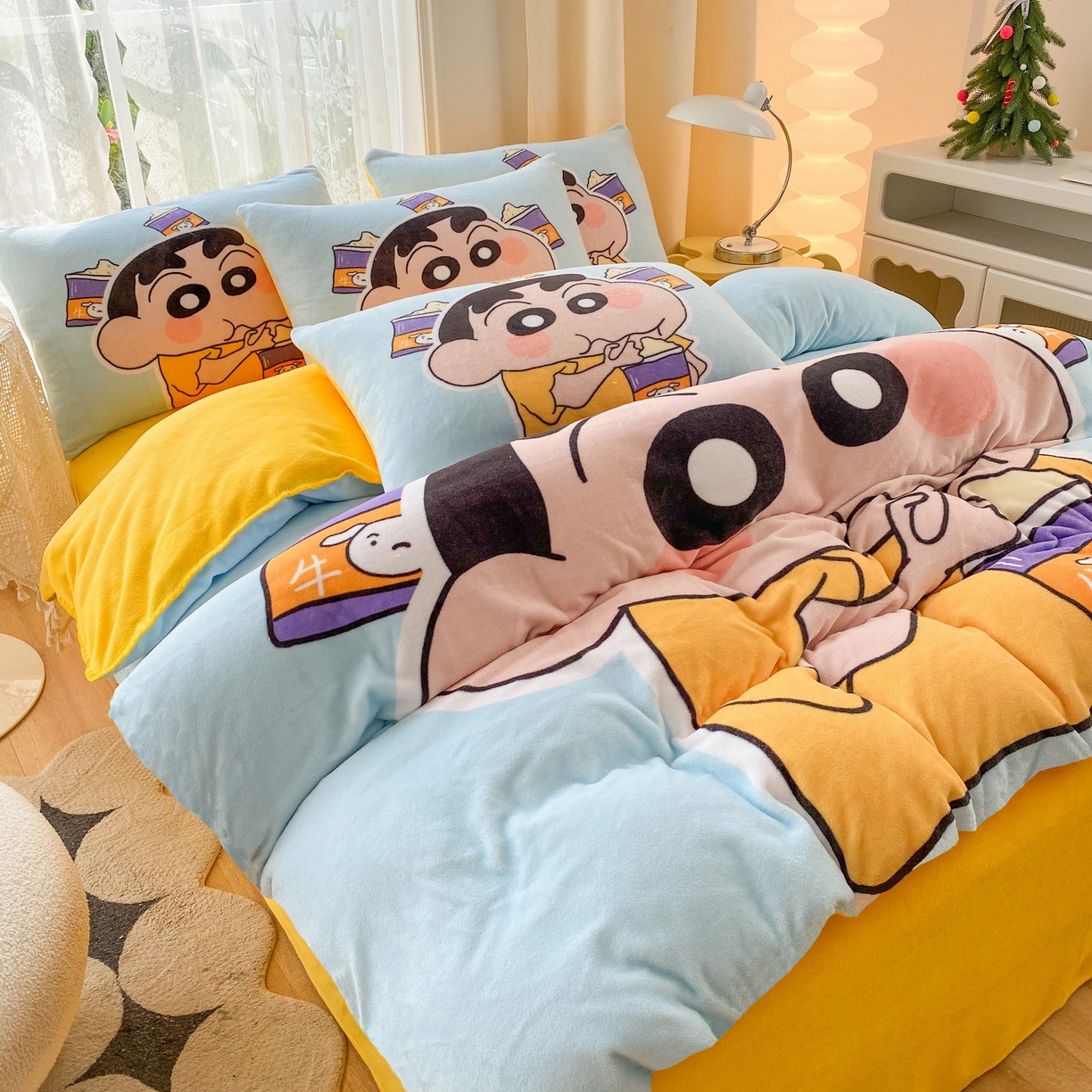 91家纺网 家纺一手货源 找家纺 一电 2025新款双面牛奶绒被套单件150x200儿童加厚法兰珊瑚绒被罩200x230冬季-第二批 奶茶小新