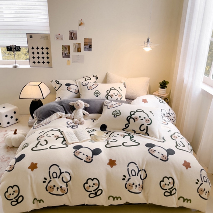 91家纺网 家纺一手货源 找家纺 （总）宅部落 2025新款高克重牛奶绒卡通印花单被套