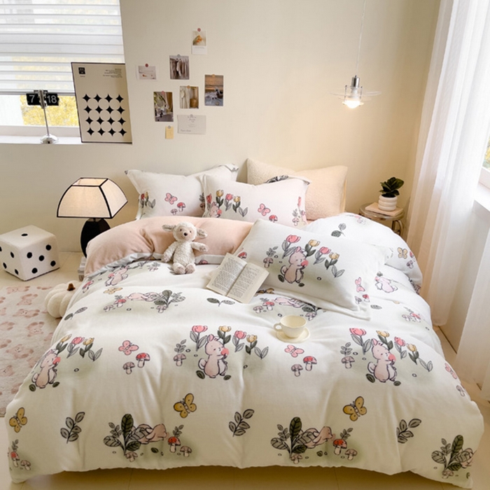 91家纺网 家纺一手货源 找家纺 （总）宅部落 2025新款高克重牛奶绒卡通印花单被套