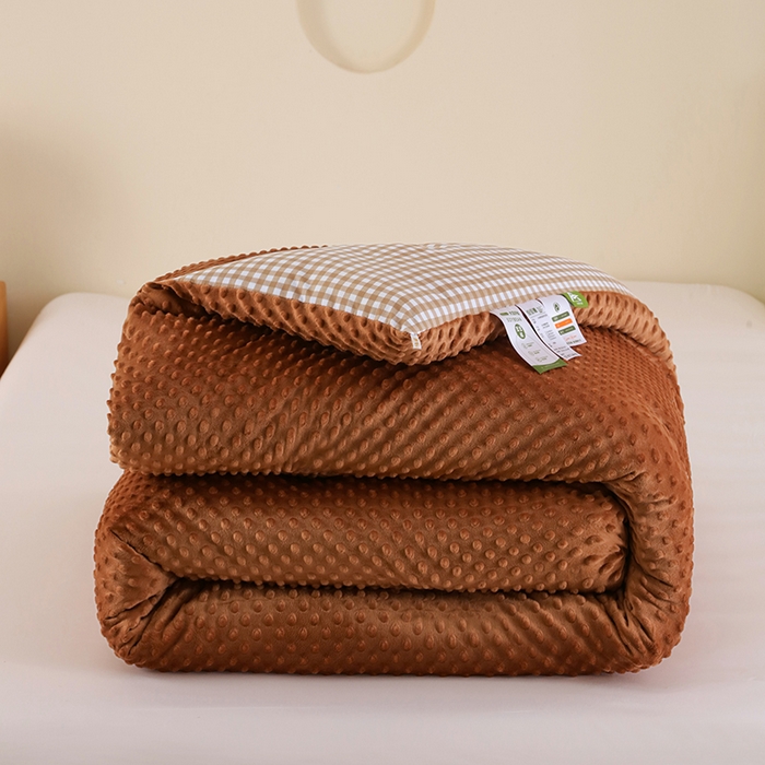 91家纺网 家纺一手货源 找家纺 乐沐 2025新款A类水洗棉双层纱豆豆绒被芯 克洛迪雅-浅咖