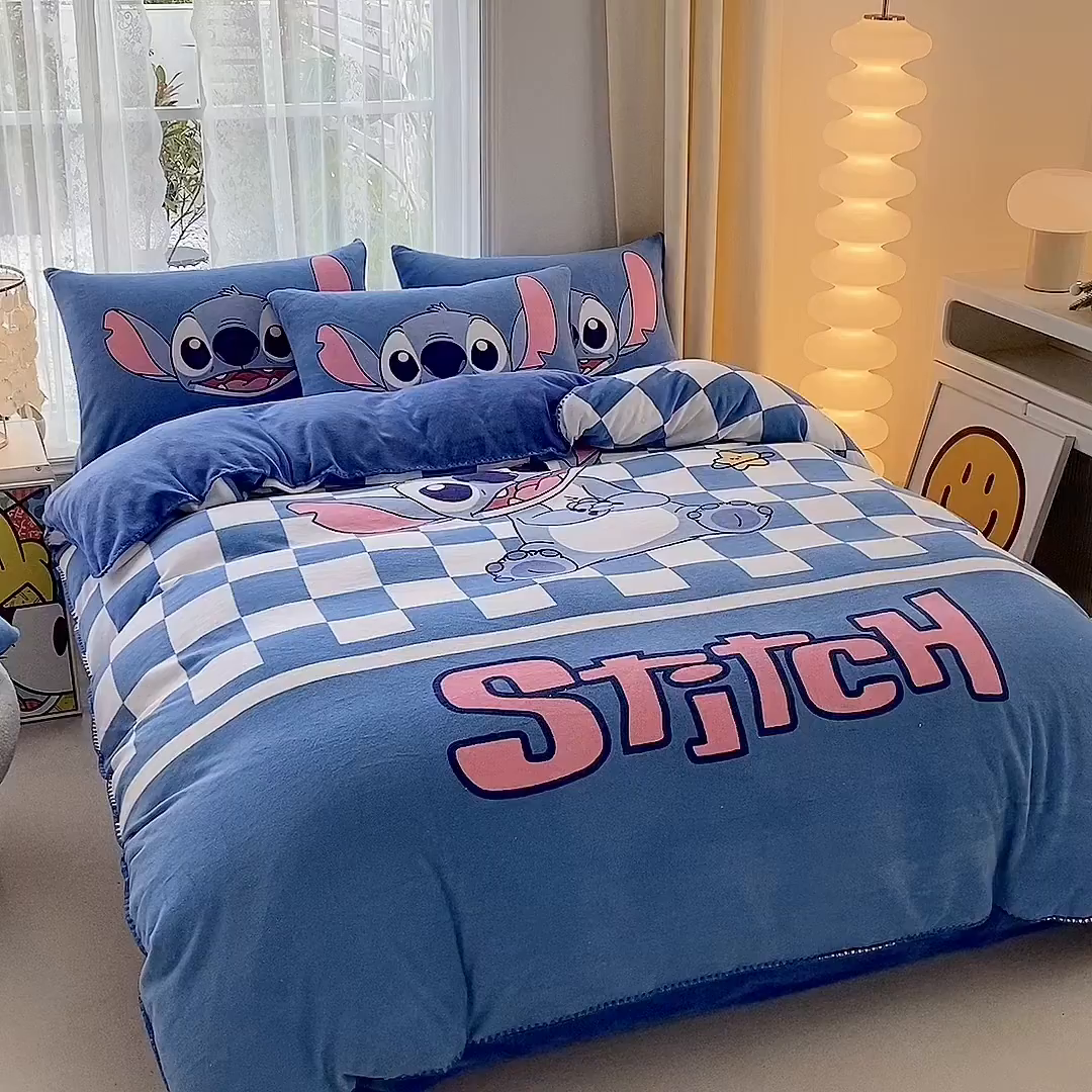 91家纺网 家纺一手货源 找家纺 一电 2025新款双面牛奶绒被套单件150x200儿童加厚法兰珊瑚绒被罩200x230冬季-第二批 史迪仔