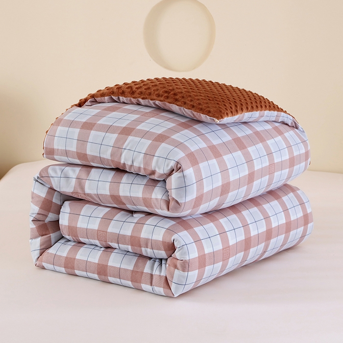 91家纺网 家纺一手货源 找家纺 乐沐 2025新款A类水洗棉双层纱豆豆绒被芯 露西-浅咖