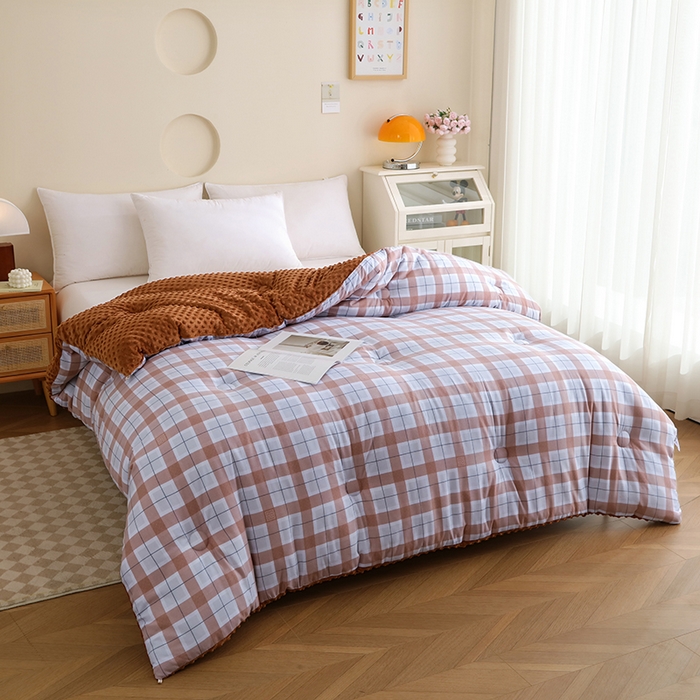 91家纺网 家纺一手货源 找家纺 乐沐 2025新款A类水洗棉双层纱豆豆绒被芯 露西-浅咖