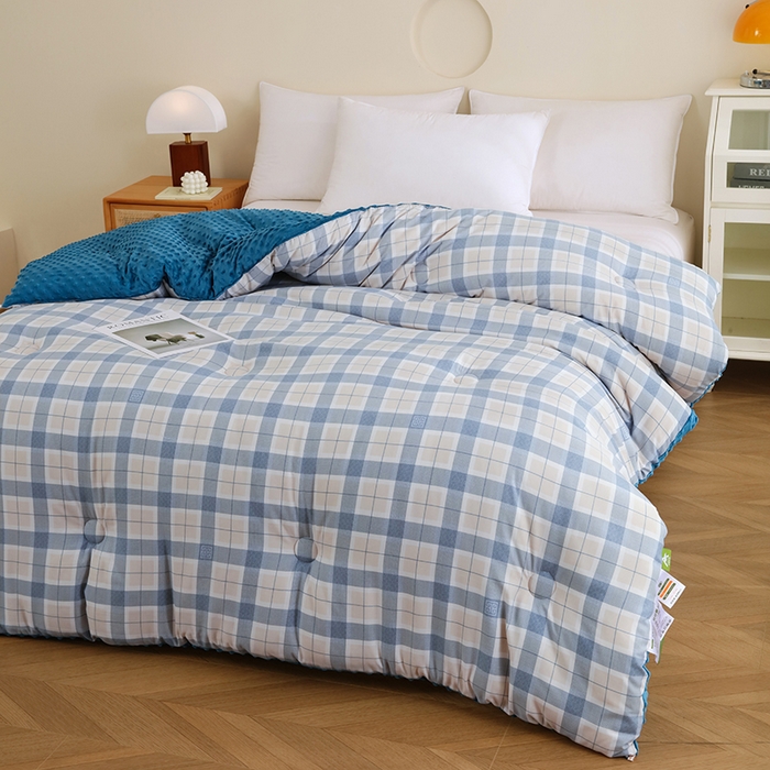 91家纺网 家纺一手货源 找家纺 乐沐 2025新款A类水洗棉双层纱豆豆绒被芯 露西-水兰