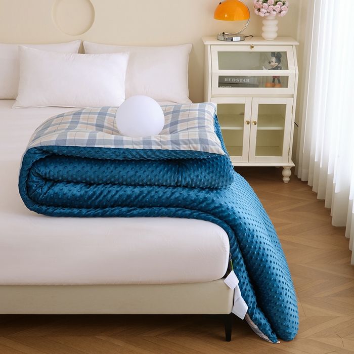 91家纺网 家纺一手货源 找家纺 乐沐 2025新款A类水洗棉双层纱豆豆绒被芯 露西-水兰