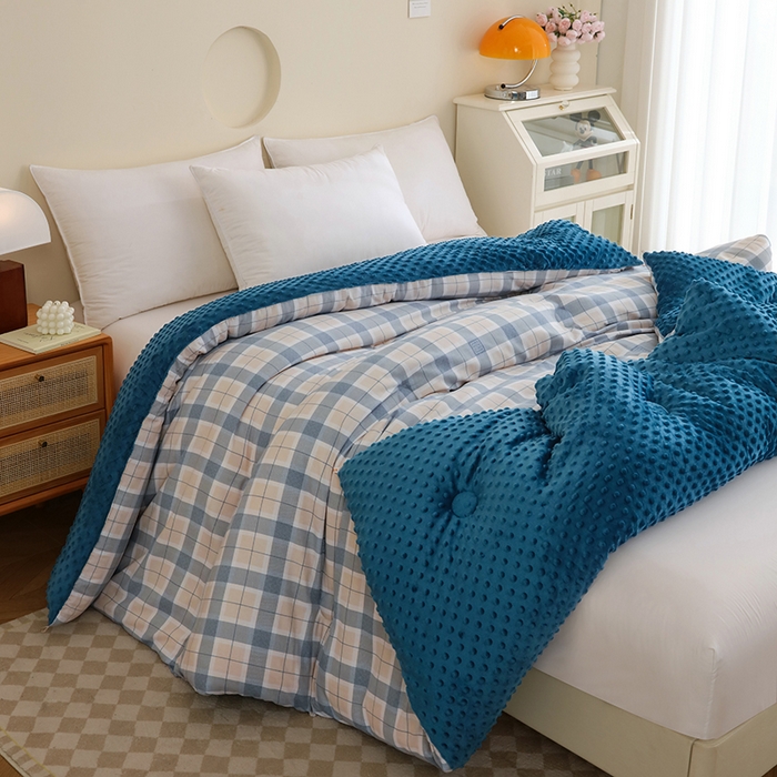 91家纺网 家纺一手货源 找家纺 乐沐 2025新款A类水洗棉双层纱豆豆绒被芯 露西-水兰